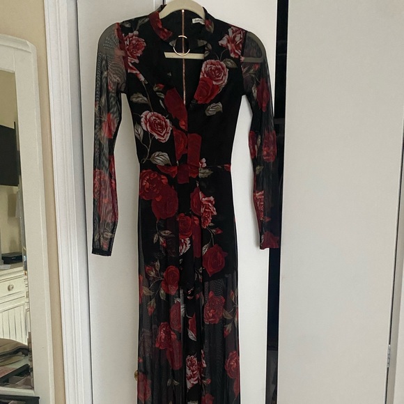 Charlotte Russe one piece rose mesh lined pants jumpsuit suit fitted xs - Picture 9 of 10